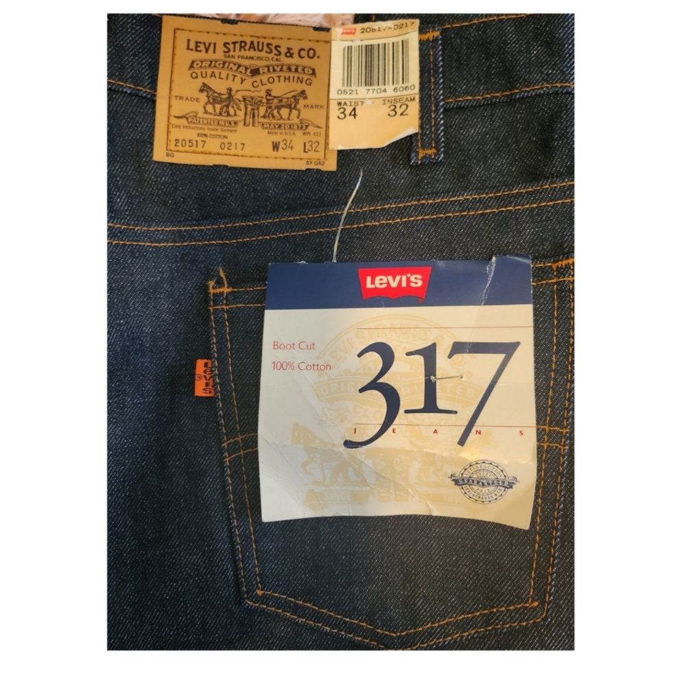 VINTAGE LEVI'S MEN'S 317 ORANGE TAG DARK WASH BOOT CUT JEANS SIZE 34W X 32 NWT - Picture 8 of 10